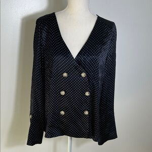 Elegant Navy Polka Dot Silky Women's Top